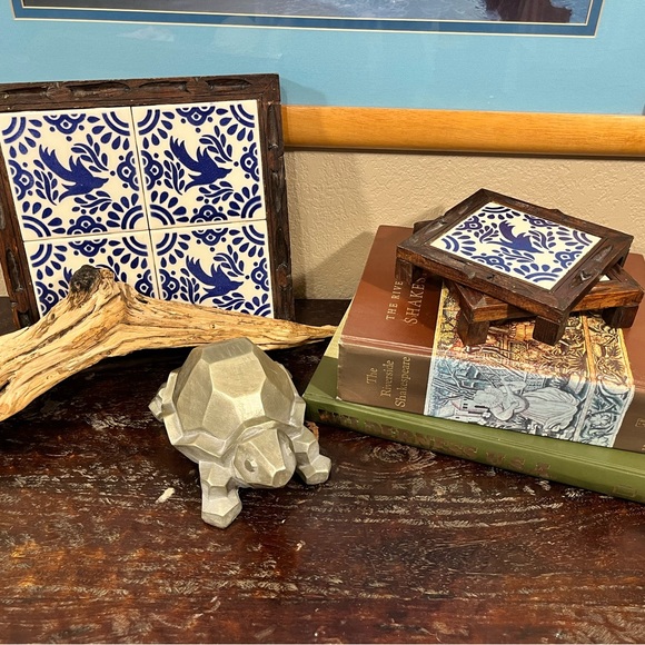 VINTAGE WOOD & TILE TRIVET SET-MADE in MEXICO - Picture 12 of 16